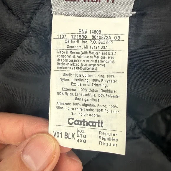 Carhartt Arctic Vest Mens 4XL Black Duck Canvas V01 Quilted Lined Workwear